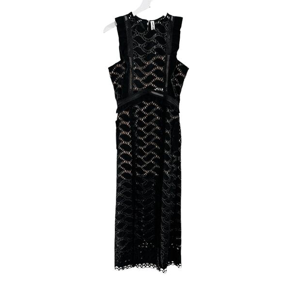 Self-Portrait Cutwork Suede Lace Midi Dress Black - Picture 4 of 10